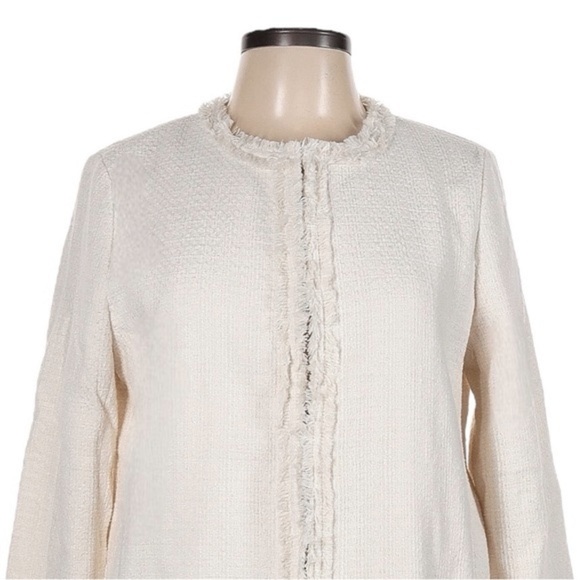 Catherine Malandrino Ivory Tweed Fringe Longline Coat Jacket Size 10 NWT Classic - Picture 3 of 11